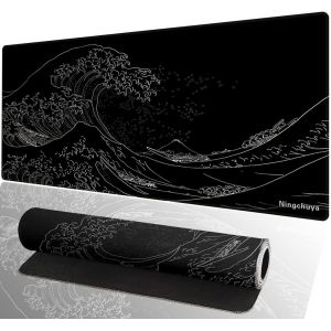KALANKA-XL Tapis de souris pour gaming - 700x300mm Tapis de souris - Bords cousus - Tapis de bureau pour gamer - Base en caoutchouc antid&eacute;rapante (70x30 Waveblack02) - Neuf