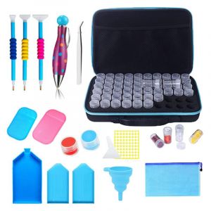 Boîtes de rangement pour peinture diamant, 60 emplacements, bocaux antichoc pour bijoux, perles, bagues, breloques, strass, outils de dessin diamant, plateau à stylos (bleu, A) - Neuf