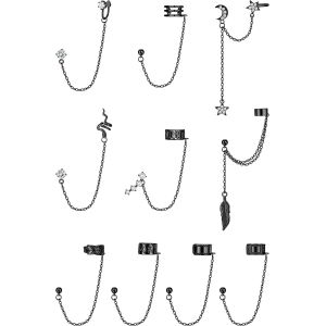 10pcs Boucles D'oreilles Chaîne Femme Argent Boucles D'oreilles Manchette Chaîne Serpent Plume Oreille Manchette Cartilage Boucles D'oreilles Manchette Boucles D'oreilles Pour Femmes.[X1201] - Neuf