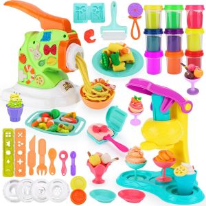 Set de Pâte à Modeler pour Enfants37 Pièces Accessoires de Cuisine en Pate àModelerMachine à Glace en Pate a Modeler avec 9 Boîtes en Pâte à ModelersCadeau d'anniversaire pour Enfants - Neuf