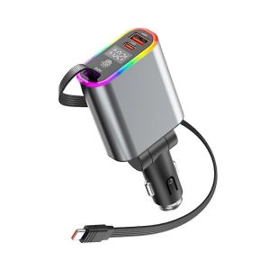 Chargeur De Voiture 65w Avec Câble Rétractable Écran Tactile Atmosphère Chargeur Typec Léger Super Rapide Chargi - Neuf