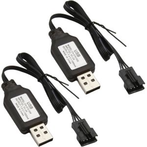Kajgl-2 Pi&egrave;ces C&acirc;ble De Chargeur Usb Rc Usb 7.4v Chargeur C&acirc;ble Rc Avec Connecteur Sm-4p Plug Indicateur Led Pour 2s 7.4v Lipo Batterie Pour Voiture Rc Bateau Drone Avions Rc Et Autres Jouets T&eacute;l&eacute;com - Neuf