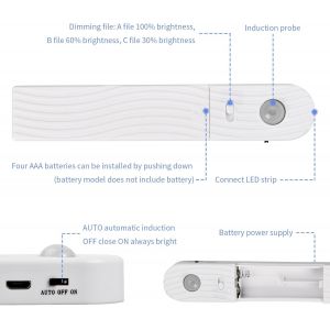 Ruban Led Avec D&eacute;tecteur De Mouvement, 2m Bandeau Led Autocollant, Lumiere Led, 120led Dimmable Bande Led &Agrave; Piles, Bande Lumineuse Pour Cuisine Placard Murale Armoire Escaliers (Blanc Froid) - Neuf