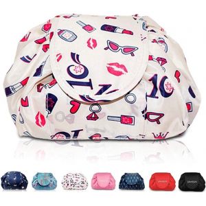 MAA-Sac de Maquillage Paresseux avec Cordon de Serrage Portable Grand Sac de Voyage cosmétique Pochette de Voyage Organisateur de Rangement de Maquillage pour Femme Fille (Rouge à lèvres) - Neuf