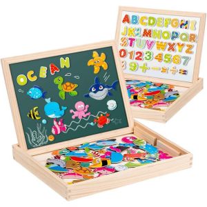 KAL-Puzzle Magnetique Bois Avec Tableau Double Face Aimanté Pour Enfant 3 Ans Et Plus-130 Pièces - Neuf