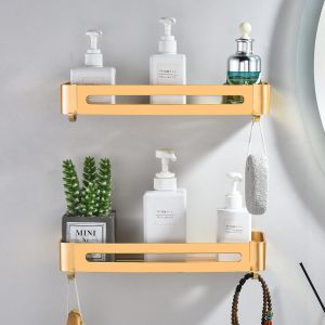 Loc-Étagères Salle De Bains Sans Perçage,Etagere Panier De Rangement De Douche En Métal Doré Brossé Montage Mural Organ Ur Pour Shampoing Gel Douche(2 Pièces) - Neuf