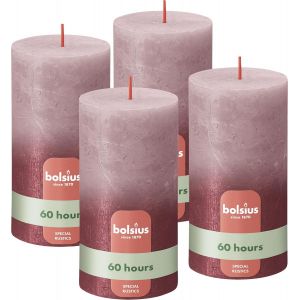 Bougies pilier rustiques-M&eacute;tal d&eacute;color&eacute;-Rose cendr&eacute;e et rouge-13 cm-lot de 4-Longue dur&eacute;e de combustion de 60 heures - Neuf