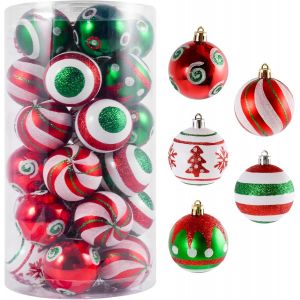 Lot de 30 boules de décoration en plastique pour sapin de Noël, décorations suspendues blanches, vertes et rouges, décorations incassables pour Halloween et Noël - Neuf