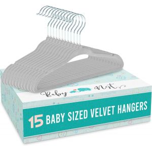 LETNERNY-Lot De 15 Cintres Antidérapants En Velours Doux Pour Enfants, Vêtements De Bébé, Design Peu Encombrant, Supporte Jusqu'À 4,5 Kg, 17 X 28,2 Cm (Gris) - Neuf