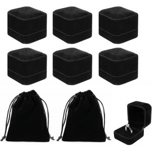 6 Morceaux Bo&icirc;te De Bague De Fian&ccedil;ailles, Bagues De Fian&ccedil;ailles Bo&icirc;te &Agrave; Bagues, Avec Deux Poches De Rangement, Postuler &Agrave; Pour Fian&ccedil;ailles, Mariage, Anniversaire(Le Noir) - Neuf