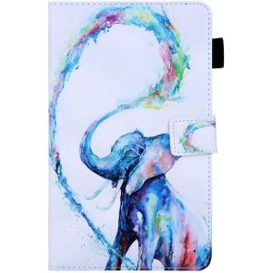 Blanche Etui En Pu Cuir Pochette Fille Coque Pour Tablette Samsung Galaxy Tab A 8.0 2019 T290/T295 Éléphant De Couleur Motif Antichoc Housse Protection Avec Fonction Support Portable Bumper - Neuf