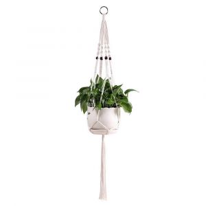 Panier suspendu en jute orn&eacute; de perles, pour l'int&eacute;rieur et l'ext&eacute;rieur, suspension pour plantes en macram&eacute;, longueur 90-180 cm - Neuf