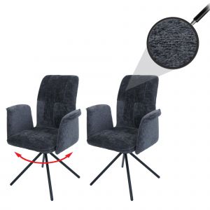 Lot de 2 chaises de salle &agrave; manger HWC-N99, pivotantes Accoudoirs Auto-Return, tissu/textile chenille (340g/m&sup2;) Oeko-Texgris fonc&eacute; - Neuf