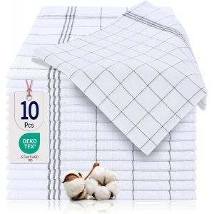 Eryi-Lot De 10 Torchons De Vaisselle De 50x70 Cm -%100 Coton Torchon De Cusine Premium Qualité Certifiée Oeko-Tex - Ultra Absorbant Design Élégant À Carreaux - Anthracite - Neuf