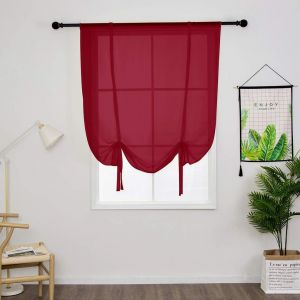 1 Pièce Store Romain Translucide Tulle Rideaux Voilages Vertical Poche De Tige Pour Chambre Cuisine Salon, Vin Rouge, Largeur 140cm X Hauteur 140cm - Neuf