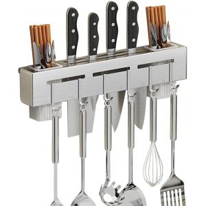 Eryi-Porte-Ustensiles De Cuisine Avec 6 Crochets Amovibles,Barre Ustensiles Cuisine Mural,Porte-Ustensiles Suspendu Pour Suspendre Les Ustensiles De Cuisine Pour La Maison,La Salle À Manger (Argent) - Neuf