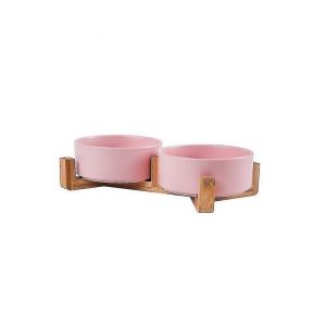 Gamelle Élégante En Céramique Anti-Fuite Avec Support En Bois ¿ Durable, Facile À Nettoyer, Idéale Pour Les Chats Et Les Petits Chiens ¿ Rose - Neuf