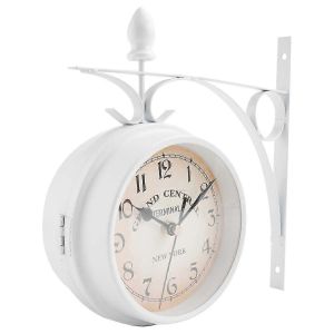 Fer rond Tenture murale Double face deux rétro station horloge ronde lustre mural horloge Hom - Neuf