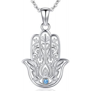Collier Main Fatma,Pendentif Hamsa En Argent Sterling 925 Pendentif Main Fatima Vintage Evil Eye Charme Lotus Sacr&eacute; Bijoux Amulette,Cadeaux Pour Femme Maman - Neuf