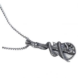 Collier Pendentif Guitare Pour Homme, Style Vintage, Cha&icirc;ne En Acier Inoxydable, Bijou Pour Homme, Accessoire Pour M&eacute;lomane - Neuf