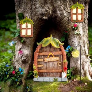 MEVRONISSHOP-Portes et Fenêtre de Fée Miniatures Lumineux, 4 Pièces Dimensionnel Porte Elfe Miniature De Jardin De Fée Porte Deco Miniature De Maison De Fée, Fenêtre et Porte de Maison Miniature - Neuf