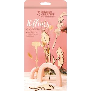 Fleurs En Bois Contreplaqu&eacute; 24 Cm 10 Pi&egrave;ces - Neuf