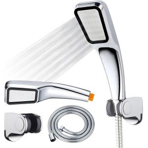 JGD-Pommeau de Douche Kit, Pommeau de Douche, Flexible en Acier Inoxydable de 1,5 m, Support R&eacute;glable, Surpresseur Eau Sous Pression &agrave; 300 Trous, Support &agrave; 37 Degr&eacute;s - Pour Baignoire et Douche - Neuf