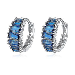 Clip D¿Oreille Rond Saphir Bleu Zircon Plaqué Platine Carré Zircon Boucles D¿Oreilles Pour Mariages Niuniu - Neuf
