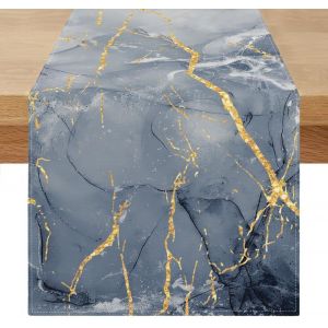 Chemin De Table Marbre Bleu Doré 40 X 100 Cm Printemps Chemin Table Noir Gris Farmhouse Rétro Style Rectangulaire Tabletop Décoratif Moderne Pour Fêtes Mariage Anniversaire Décorations - Neuf
