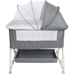 3 En 1 Berceau Cododo Pour Bébé,Inclinaison&hauteur Réglable,Lit Cododo De Bébé Avec Matelas Moelleux Et Moustiquaire 4 Roues,Pour 1 À 36 Mois (Gris¿80 * 40 * 100-115cm¿) - Neuf