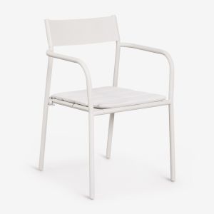 Pack de 4 chaises de salle &agrave; manger empilables avec accoudoirs en acier Tossa Blanc Gardenia - Neuf