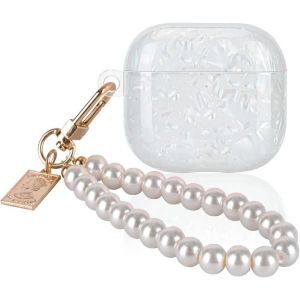 Étui pour AirPods 4 avec porte-clés en perles,Matériau TPU,Coque de protection pour chargement sans fil,Motif marbre scintillant,Accessoires pour filles et femmes - Neuf