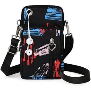 nzqaf-Petit Sacoche Telephone Portable Femmes, Sac Téléphone Portable Femme avec Bandoulière Réglable, Oxford Tissu Crossbody Pochette Sacoche Running Armbag pour Téléphone 7''(avec Prise casque) - Neuf