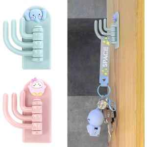 Crochets auto-adhésifs Mignon Dessin animé Porte-clés 2 pcs Tenture murale en plastique Créatif Mignon crochets Sans couture Réglable Pivot Clé Crochet,Plastique Duty Sticky On - Neuf