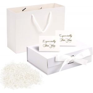 TRAHOO-Boite Carton avec Couvercle, 23 x 17 x 7 cm Grande Boite Cadeau Vide, Emballage Cadeau, Cartes, Sac, Papier D&eacute;chiquet&eacute;, pour Mariage, Anniversaire, No&euml;l (Blanc) - Neuf
