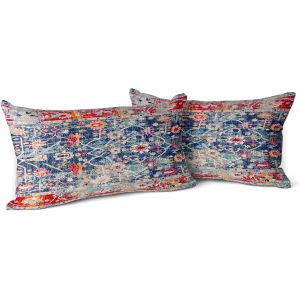 Slep-Housse De Coussin 30x50cm Boho Ethnique Taie D'oreiller Lot De 2 Moderne Housses Coussins Mandala Motif Floral Taie Oreiller Boheme D&eacute;coratif Pour Chambre Rouge Bleu - Neuf