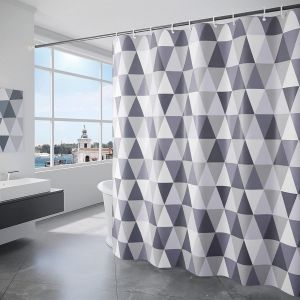 Rideau de douche imperméable pour salle de bain, 120 x 200 cm, lavable, séchage rapide, ourlet lesté, avec 12 crochets, rideau de douche pour salle d'eau - Motif triangulaire - Neuf
