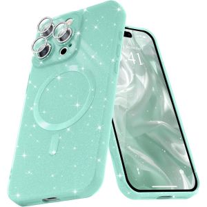Kal-Coque Magn&eacute;tique Pour Iphone 16 Pro Etui &Agrave; Paillettes Brillant Compatible Avec Magsafe Charge Sans Fil Housse De Protection Antichoc Pour Appareil Photo Glitter Silicone Tpu Souple,Vert 2 - Neuf