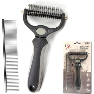 Jgd-Peigne D&eacute;m&ecirc;lant Pour Animaux De Compagnie, R&acirc;teau De Toilettage Double Face Pour Chiens Et Chats, Dents En Acier Inoxydable Avec Peigne De Finition En M&eacute;tal, R&acirc;teau &Agrave; Sous-Poil Pour Chien - Neuf