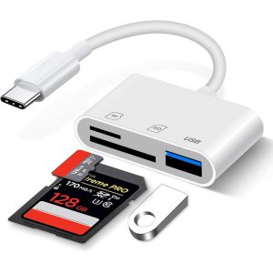 Lecteur de Carte SD USB-C,3 en 1 Lecteur de Carte SD pour Micro SD/SD/USB,Adaptateur USB-C avec Port USB,Adaptateur Carte Mémoire SD Compatible avec i-Phone 15/16,SD Card Reader pour Android MacBook - Neuf