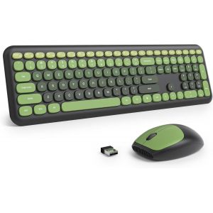 Combo Clavier Et Souris Sans Fil Color&eacute;,Clavier R&eacute;tro 2.4Ghz De Machine &Agrave; &Eacute;crire,Clavier 104 Touches Avec Pav&eacute; Num&eacute;rique,Clavier &Agrave; Membrane Silencieuse(Am&eacute;ricain Qwerty)(Darkgreen Gradient) - Neuf