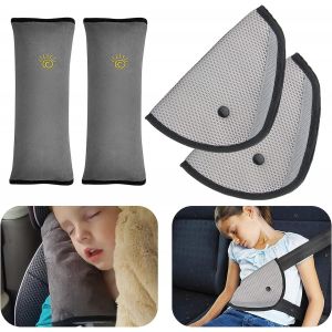 4pcs Oreiller Amovible+Voiture Ceinture De S&eacute;curit&eacute;+ Coussinets D'epaule De Voiture Adaptateur Ceinture Securite Enfant Coussin Support De Cou - Neuf