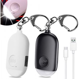130db Personnels D'alarme D'urgence (En Noir Et Blanc, 70 X 36 X 17 Mm), Rechargeable, Avec Lampe De Poche Led, Anti-Effraction, Pour Les Femmes, Les Enfants, Les Personnes Âgées & Aventuriers. - Neuf