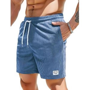 Homme Short En Velours C&ocirc;tel&eacute; &Eacute;t&eacute; Taille &Eacute;lastique Short De Sport D&eacute;contract&eacute; En Coton Avec Poches - Neuf