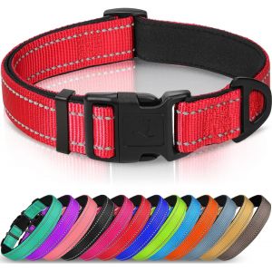 Jgd-Collier Pour Chien En Nylon Avec Bande R&eacute;fl&eacute;chissante,Collier Rembourr&eacute; Classique Pour Moyenne Chien,Rouge,M - Neuf