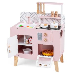 Cuisine pour enfants en bois 58 x 29 x 73,5 cm avec accessoires &eacute;ducatifs moderne en rose Helloshop26 20_0019101 - Neuf