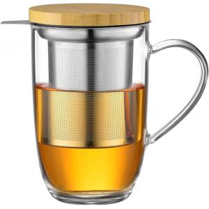 Mevronisshop-440ml Tasse &Agrave; Th&eacute; En Verre Borosilicate, Avec Tamis Ultra Fin En Acier Inoxydable 18/10, Tasse Pour Caf&eacute; Jus De Fruits Boissons Gazeuses Lait Yaourt - Neuf
