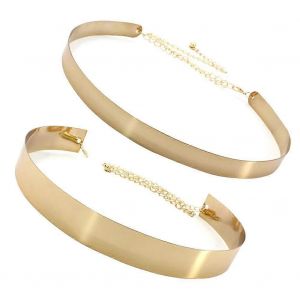 Ceinture en chaîne en métal doré pour femmes Ceinture brillante réglable Mode Plaque en métal Taille Accessoires décoratifs Ceinture habillée (largeur 2 cm + 3,5 cm) - Neuf