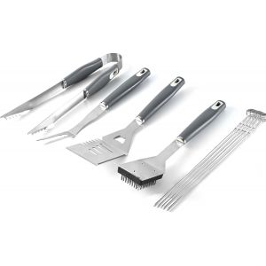 Set d'Accessoires Barbecue 10 Pi&egrave;ces Inoxydable - Premium Ustensiles de Cuisson Ext&eacute;rieur avec Pince, Spatule, Fourchette & Brosse Nettoyage - Complet pour Jardin, Camping, Balcon, BBQ et Ext&eacute;rieur - Neuf