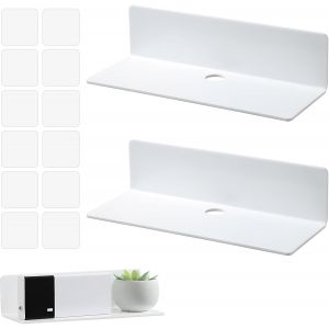 Etagere Murale Blanche Lot De 2, Étagère Flottante Acrylique Mur Sans Perçage 23cm Etagere Murale Sans Percer En Acrylique Etagere Sans Percage Pour Chambre,Salle De Bains, Cuisine, Salon, Bureau - Neuf